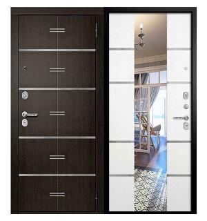 Дверь мет. РИВЬЕРА толщ 106мм, мин вата муар черный САМСОН белое дерево 970R правая