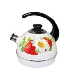 Чайник эмаль 3,5л. со свистком бел/черн клубника с ромашкой