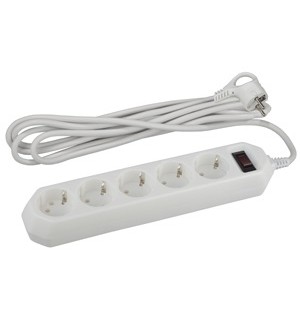 Удлинитель 5*5м +выкл  2Р+РЕ/5метра белый USF-5es-5m-W