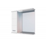 Зеркало-шкаф Квадро 80см (1дв слева+зеркало) Молочный глянец