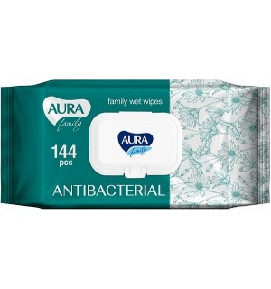 Салфетки влажные АУРА 144шт  антибактер с крышкой/12
